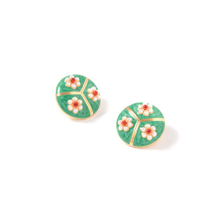 Pearl Flower Green Enamel Earrings