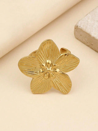 1pc Fashionable Exaggerated Golden Yellow Large Flowers, Suitable For Women To Match Clothing Or Decorative Open Rings For Gifts