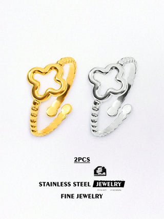 1pc Stainless Steel Fashionable Simple Creative Women's Golden Flower Clover Shape Open Ring, Suitable For Women's Daily Wear Or Gift Giving