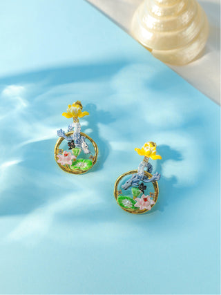 Dragon Dot Lotus Enamel Earrings