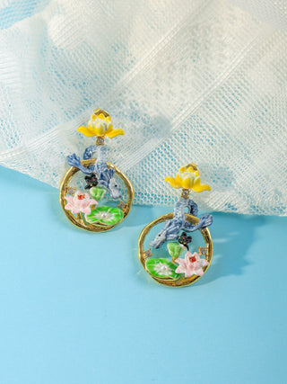 Dragon Dot Lotus Enamel Earrings