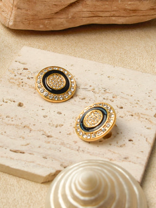 Round Zirconia Black Oil Drop Earrings