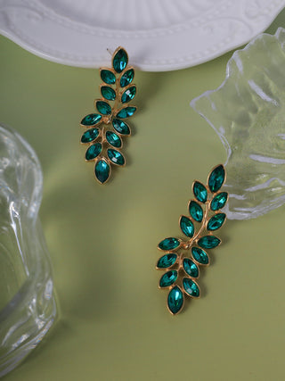 Green Zircon Leaf Branch Earrings