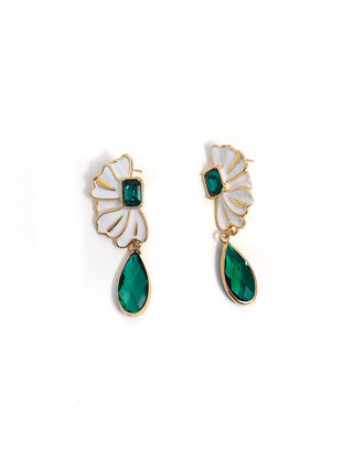 Teardrop-Shaped Green Crystal Drop Earrings