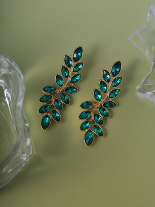 Green Zircon Leaf Branch Earrings