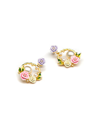 Flower Basket Pearl Zircon Earrings