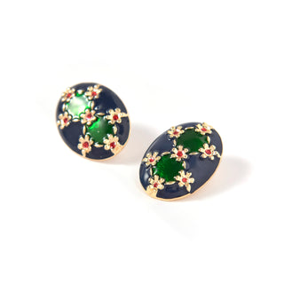 Oval Enamel Flower Earrings