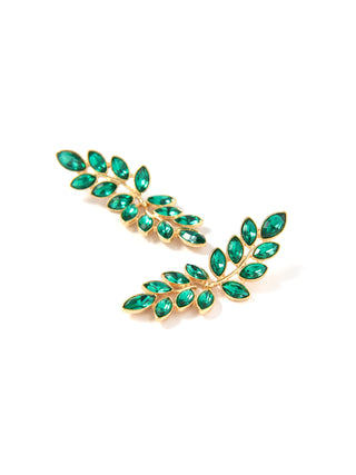 Green Zircon Leaf Branch Earrings