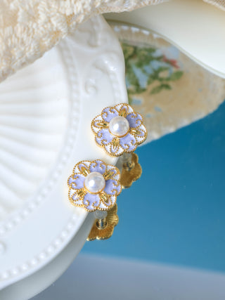 Four-Leaf Flower Enamel Diamond Earrings