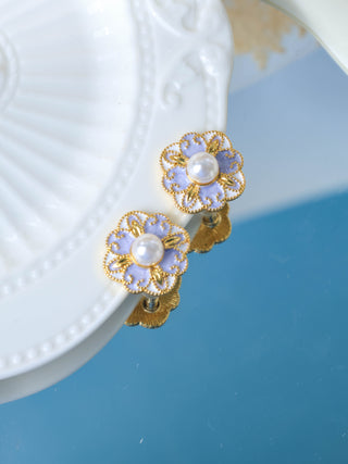 Four-Leaf Flower Enamel Diamond Earrings