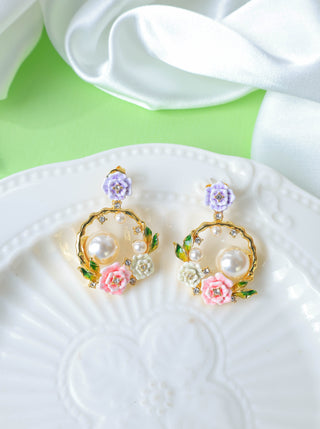 Flower Basket Pearl Zircon Earrings