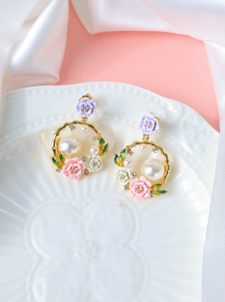 Flower Basket Pearl Zircon Earrings