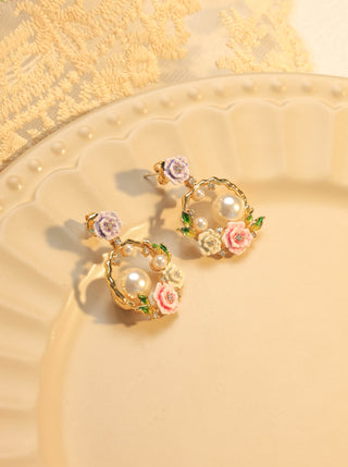 Flower Basket Pearl Zircon Earrings