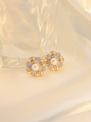 Four-Leaf Flower Enamel Diamond Earrings