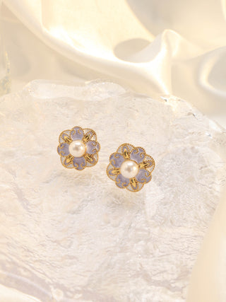 Four-Leaf Flower Enamel Diamond Earrings