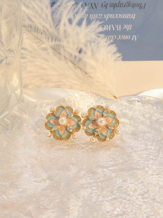 Four-Leaf Clover Pearl Zircon Enamel Earrings