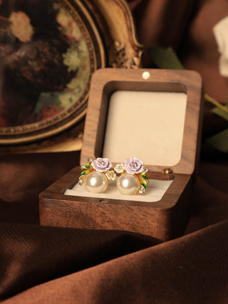 Small Flower Pearl Zircon Enamel Earrings