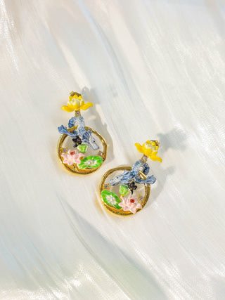 Dragon Dot Lotus Enamel Earrings