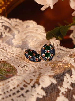 Oval Enamel Flower Earrings