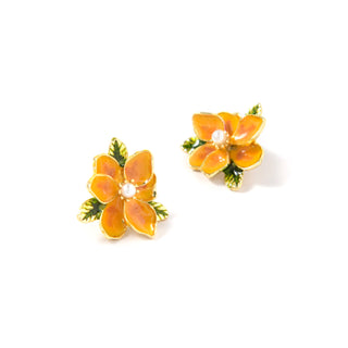 Orange Flower Oil Drop Pearl Earrings