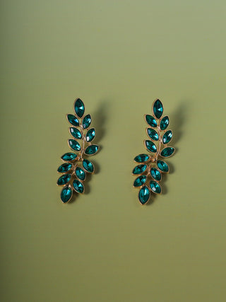 Green Zircon Leaf Branch Earrings