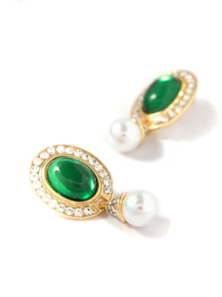 Green Crystal Zirconia Pearl Drop Earrings