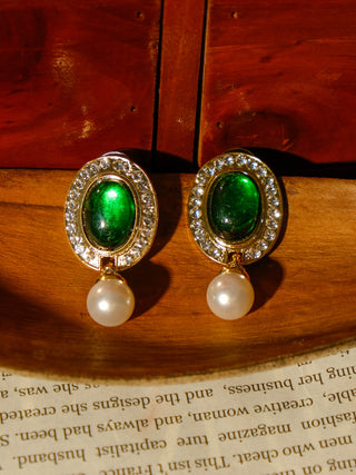 Green Crystal Zirconia Pearl Drop Earrings