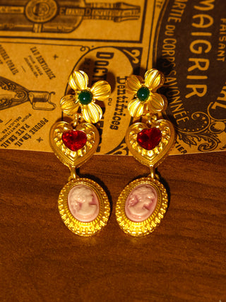 Portrait Oil Drop Flower Pendant Earrings