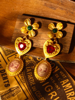 Portrait Oil Drop Flower Pendant Earrings