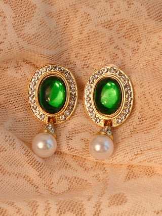 Green Crystal Zirconia Pearl Drop Earrings