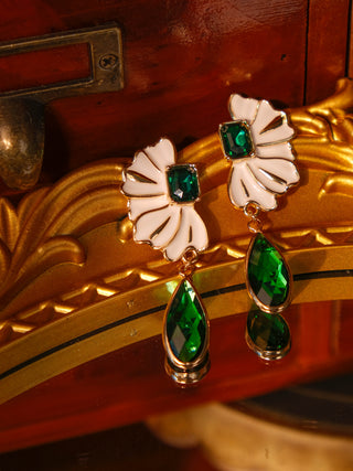 Teardrop-Shaped Green Crystal Drop Earrings