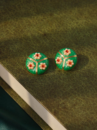 Pearl Flower Green Enamel Earrings