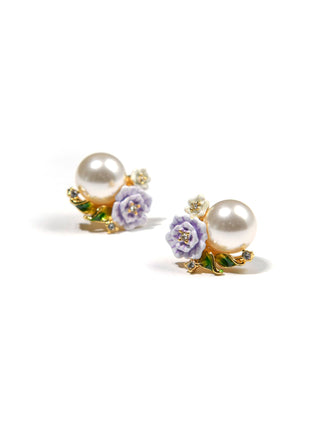 Small Flower Pearl Zircon Enamel Earrings